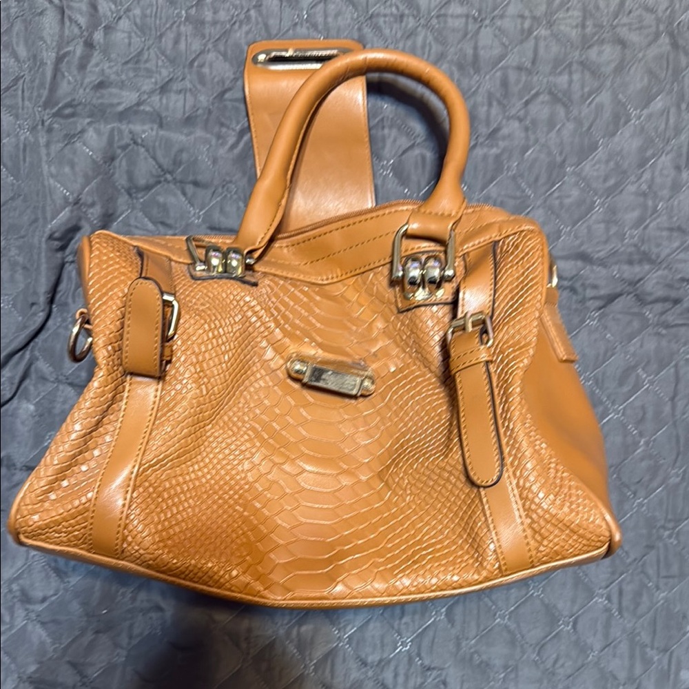 Tan Satchel with Textured Snakeskin Pattern